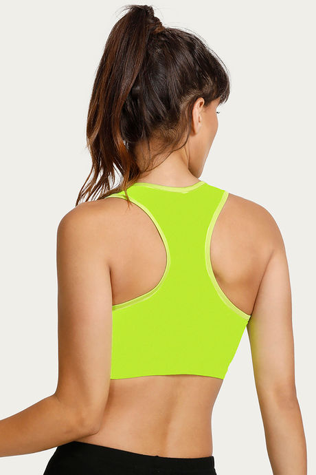Zelocity Sports Bra With Removable Padding - Navy N Neon Yellow — image 3