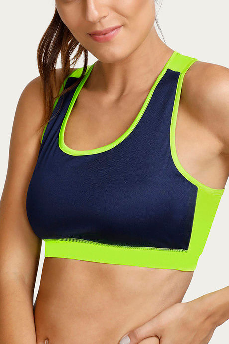 Zelocity Sports Bra With Removable Padding - Navy N Neon Yellow — image 5