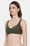 Clovia Double Layered Non Wired Full Coverage T-Shirt Bra - Olive — thumbnail 3