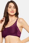 Clovia Padded Non-Wired Full Coverage Lace Bra - Purple — thumbnail 2