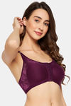 Clovia Padded Non-Wired Full Coverage Lace Bra - Purple — thumbnail 3