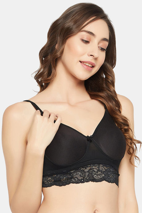 Clovia Padded Non-Wired Full Coverage Lace Bra - Black — image 3