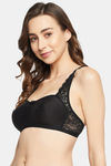 Clovia Double Layered Non-Wired Full Coverage Lace Bra - Black — thumbnail 2