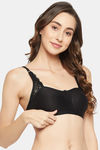 Clovia Double Layered Non-Wired Full Coverage Lace Bra - Black — thumbnail 3