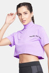 Clovia Comfort Fit Text Print Turtleneck Active Crop Top - Purple — thumbnail 3
