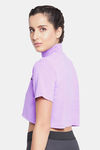 Clovia Comfort Fit Text Print Turtleneck Active Crop Top - Purple — thumbnail 4