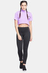 Clovia Comfort Fit Text Print Turtleneck Active Crop Top - Purple — thumbnail 5
