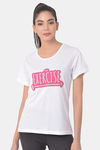 Clovia Comfort-Fit Active Text Print T-shirt - White — thumbnail 1
