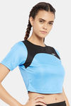 Clovia Comfort-Fit Active Cropped T-shirt - Blue — thumbnail 2