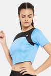 Clovia Comfort-Fit Active Cropped T-shirt - Blue — thumbnail 3