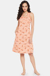 Clovia Cotton Knee Length Nightdress - Peach — thumbnail 1