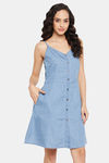Clovia Cotton Knee Length Nightdress - Blue — thumbnail 2