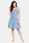 Clovia Cotton Knee Length Nightdress - Blue — thumbnail 5