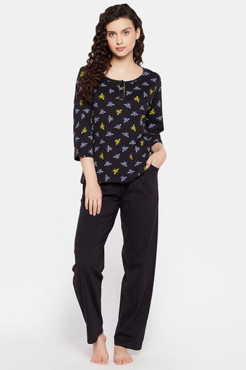 Clovia Cotton Pyjama Set - Black