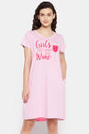 Clovia Cotton Short Length Nightdress - Pink — thumbnail 2