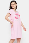Clovia Cotton Short Length Nightdress - Pink — thumbnail 5