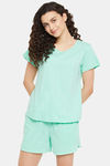 Clovia Cotton Shorts Set - Green — thumbnail 1
