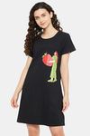 Clovia Cotton Short Length Nightdress - Black — thumbnail 1