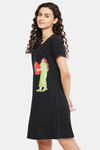 Clovia Cotton Short Length Nightdress - Black — thumbnail 2