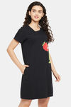 Clovia Cotton Short Length Nightdress - Black — thumbnail 3