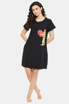 Clovia Cotton Short Length Nightdress - Black — thumbnail 5