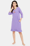 Clovia Cotton Short Length Nightdress - Purple — thumbnail 1