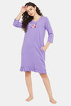 Clovia Cotton Short Length Nightdress - Purple — thumbnail 5