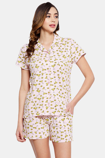 Clovia Cotton Shorts Set - Pink