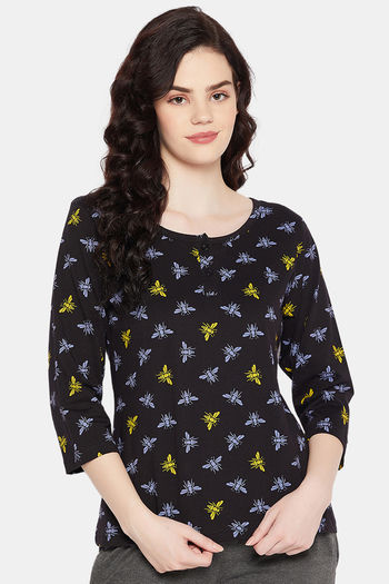 Clovia Cotton Pyjama Set - Black