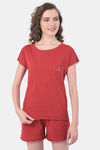 Clovia Cotton Shorts Set - Red — thumbnail 1