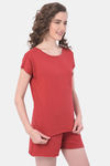 Clovia Cotton Shorts Set - Red — thumbnail 2