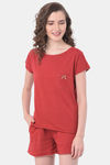 Clovia Cotton Shorts Set - Red — thumbnail 3