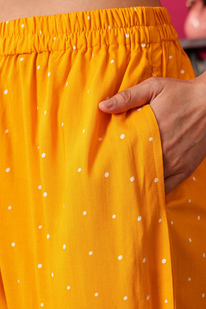 Clovia Rayon Polka Print Korean Top Pyjama Set - Yellow — image 7