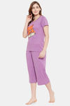Clovia Cotton Capri Set - Purple — thumbnail 3