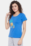 Clovia Cotton Loungewear Top - Blue — thumbnail 3