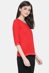 Clovia Cotton Loungewear Top - Red — thumbnail 2