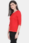 Clovia Cotton Loungewear Top - Red — thumbnail 3