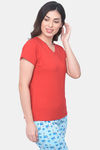 Clovia Cotton Loungewear Top - Red — thumbnail 2