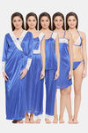Clovia Satin Ankle Length Nightwear Set - Blue — thumbnail 1