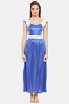 Clovia Satin Ankle Length Nightwear Set - Blue — thumbnail 2