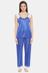 Clovia Satin Ankle Length Nightwear Set - Blue — thumbnail 4