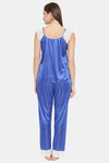 Clovia Satin Ankle Length Nightwear Set - Blue — thumbnail 7