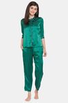 Clovia Satin Pyjama Set - Green — thumbnail 1