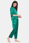 Clovia Satin Pyjama Set - Green — thumbnail 2