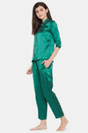 Clovia Satin Pyjama Set - Green — thumbnail 3