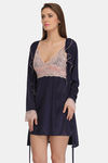 Clovia Satin Knee Length Nightwear + Robe - Blue — thumbnail 3