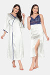 Clovia Satin Knee Length Nightwear + Robe - Green — thumbnail 1