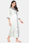 Clovia Satin Knee Length Nightwear + Robe - Green — thumbnail 3