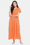 Clovia Cotton Full Length Nightdress - Orange — thumbnail 1