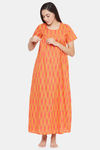 Clovia Cotton Full Length Nightdress - Orange — thumbnail 2